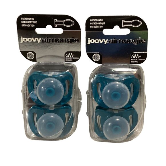 2-Joovy Airnoogie Orthodontic Pacifiers 6M+ 2-Pack Silicone Natural Touch Blue - Picture 1 of 2
